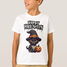Niedliche Beängstigende Schwarze Katze mit Pumpkin T-Shirt