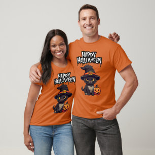 Niedliche Beängstigende Schwarze Katze mit Pumpkin T-Shirt