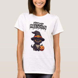 Niedliche Beängstigende Schwarze Katze mit Pumpkin T-Shirt