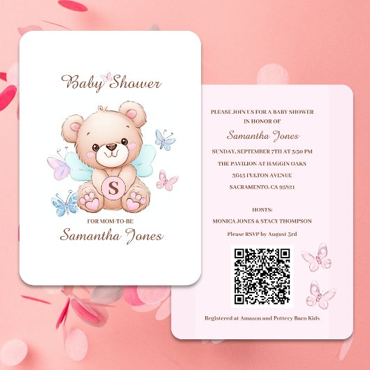 Niedliche Bear Baby Dusche Einladung mit QR Code