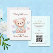 Niedliche Bear Baby Dusche Einladung mit QR Code