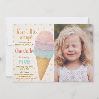 Niedliche bearbeitbare Eiscreme zum Geburtstag Ein Einladung