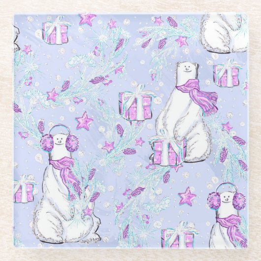 NIEDLICHE BEARBEN MIT CHRISTMAS-PRÄSENTIEREN GLASUNTERSETZER (Vorderseite)