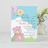 Niedliche Bearly Wait Baby Dusche Cloudy Heart Bal Einladung (Stehend Vorderseite)