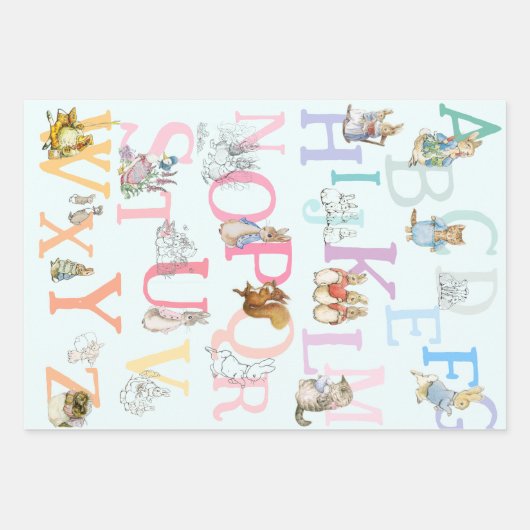 Niedliche Beatrix Potter Alphabet Geschenkpapier Set (Vorderseite 3)