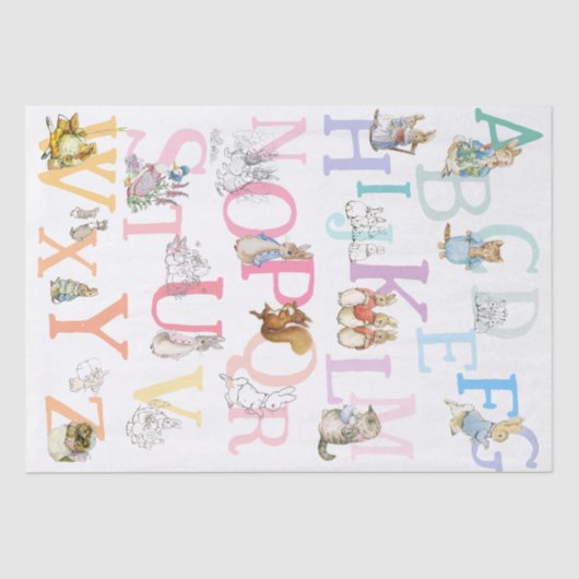 Niedliche Beatrix Potter Alphabet Seidenpapier (Vorderseite)