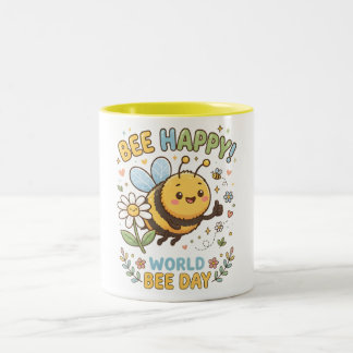 Niedliche "Bee Happy!"-Illustration für den Weltbi Zweifarbige Tasse