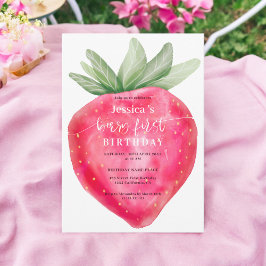 Niedliche Beere Erstgeburtstag Wasserfarbe Erdbeer Einladung