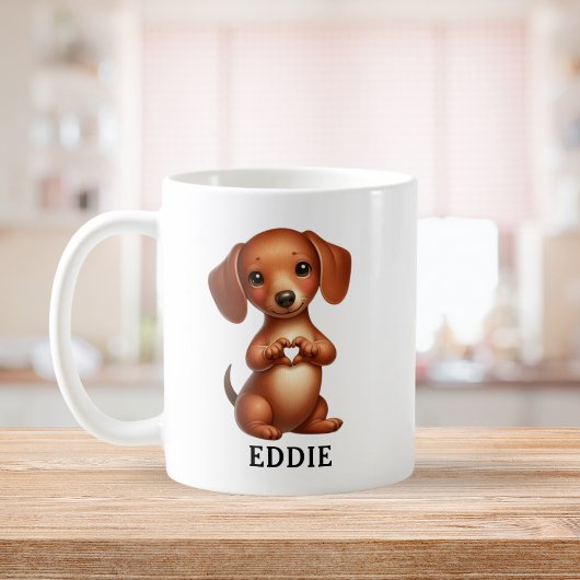 Niedliche Begleiter-Dackel Erstellen eines Herzens Kaffeetasse