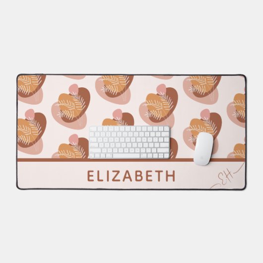 Niedliche beige-braune bohhe Blätter Muster erste Schreibtischunterlage (Tastatur & Maus)