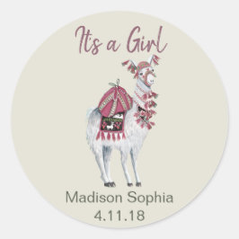 Niedliche, beige-elegante Lama-Babydusche Runder Aufkleber