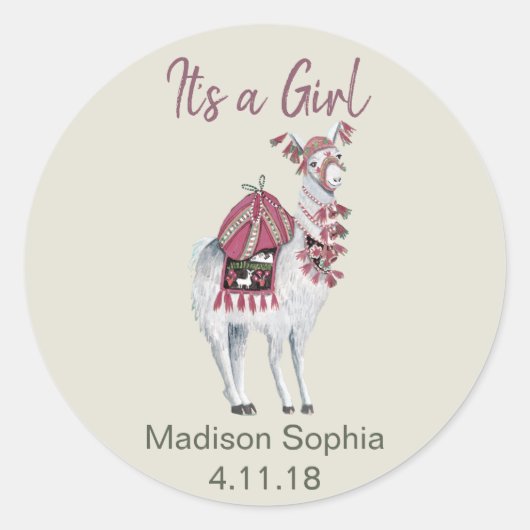 Niedliche, beige-elegante Lama-Babydusche Runder Aufkleber (Vorderseite)