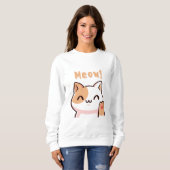 Niedliche Beige Katze mit Meow Text Illustration Sweatshirt (Vorne ganz)