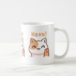 Niedliche Beige Katze mit Meow Text Illustration-T Kaffeetasse