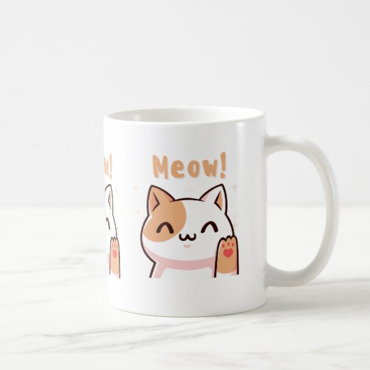 Niedliche Beige Katze mit Meow Text Illustration-T Kaffeetasse (Rechts)