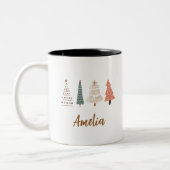 Niedliche Beige Weihnachtsbaum Individuelle Name T Zweifarbige Tasse (Links)