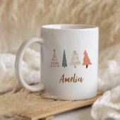 Niedliche Beige Weihnachtsbaum Individuelle Name T Zweifarbige Tasse