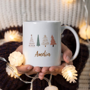 Niedliche Beige Weihnachtsbaum Individuelle Name T Zweifarbige Tasse