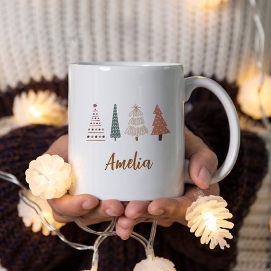 Niedliche Beige Weihnachtsbaum Individuelle Name T Zweifarbige Tasse