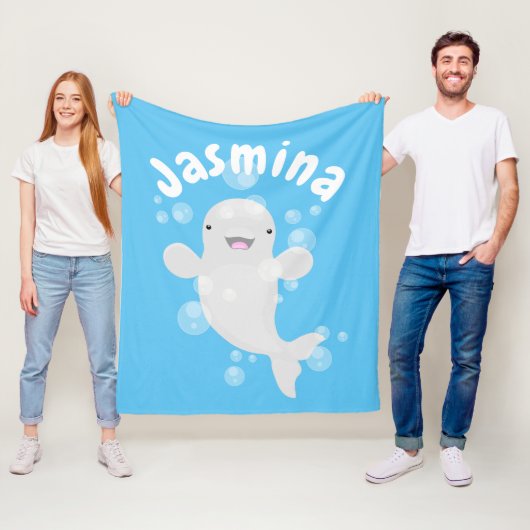 Niedliche Beluga-Wal-Blasen Cartoon-Abbildung Fleecedecke (Beispiel)