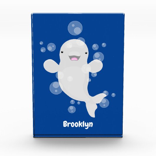 Niedliche Beluga-Wal-Blasen Cartoon-Abbildung Fotoblock (Vorderseite)