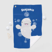 Niedliche Beluga-Wal-Blasen Cartoon-Abbildung Golfhandtuch (Insitu)