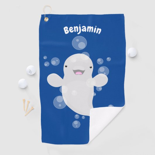 Niedliche Beluga-Wal-Blasen Cartoon-Abbildung Golfhandtuch (Insitu)