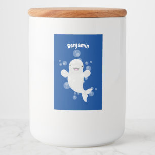 Niedliche Beluga-Wal-Blasen Cartoon-Abbildung Lebensmitteletikett