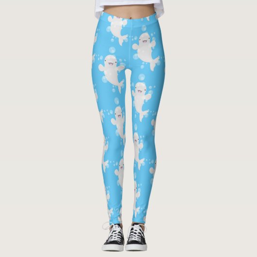 Niedliche Beluga-Wal-Blasen Cartoon-Abbildung Leggings (Vorderseite)