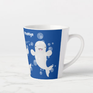 Niedliche Beluga-Wal-Blasen Cartoon-Abbildung Milchtasse