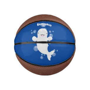 Niedliche Beluga-Wal-Blasen Cartoon-Abbildung Mini Basketball