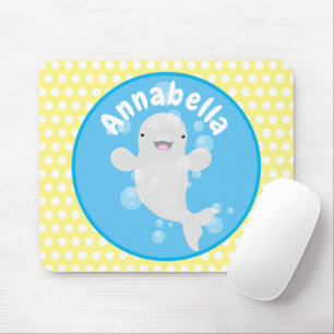 Niedliche Beluga-Wal-Blasen Cartoon-Abbildung Mousepad