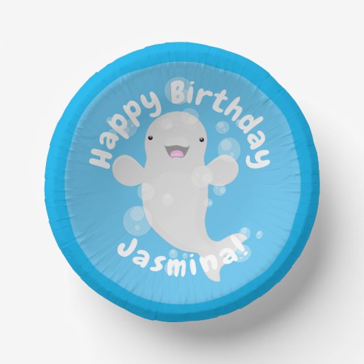 Niedliche Beluga-Wal-Blasen Cartoon-Abbildung Pappteller (Vorderseite)