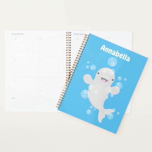 Niedliche Beluga-Wal-Blasen Cartoon-Abbildung Planer (Anzeige)