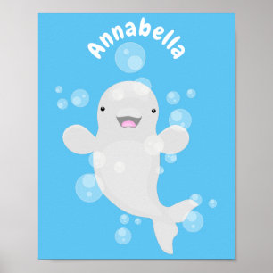 Niedliche Beluga-Wal-Blasen Cartoon-Abbildung Poster