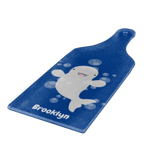 Niedliche Beluga-Wal-Blasen Cartoon-Abbildung Schneidebrett (Ecke)