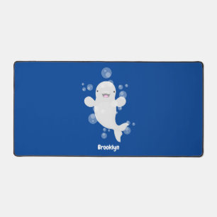 Niedliche Beluga-Wal-Blasen Cartoon-Abbildung Schreibtischunterlage