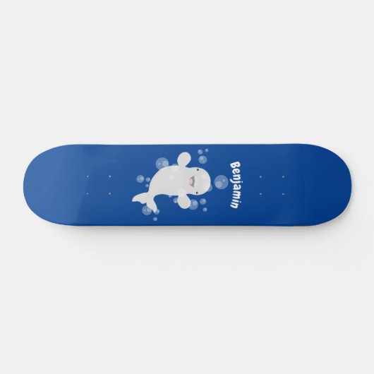 Niedliche Beluga-Wal-Blasen Cartoon-Abbildung Skateboard (Horizontal)
