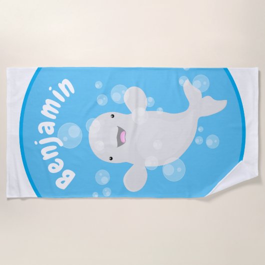 Niedliche Beluga-Wal-Blasen Cartoon-Abbildung Strandtuch (Vorderseite)