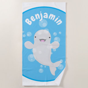 Niedliche Beluga-Wal-Blasen Cartoon-Abbildung Strandtuch