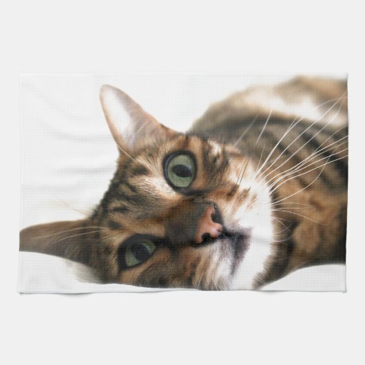 Niedliche bengalische Katze im Bett-Bild Handtuch (Horizontal)