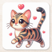 Niedliche Bengalische Katze Lover Red Heart Kitten Rechteckiger Pappuntersetzer (Vorderseite)
