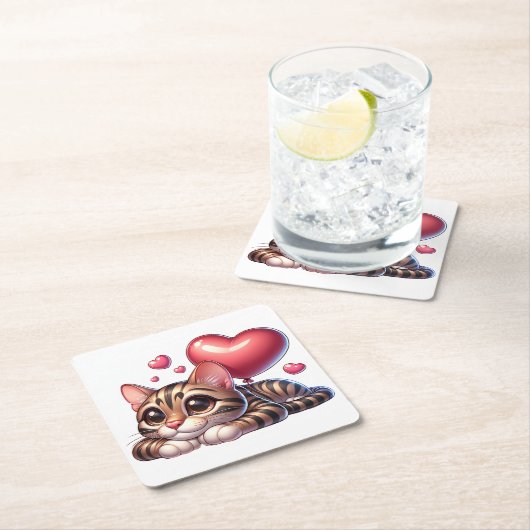 Niedliche Bengalische Katze Lover Red Heart Kitten Rechteckiger Pappuntersetzer (Vor Ort)