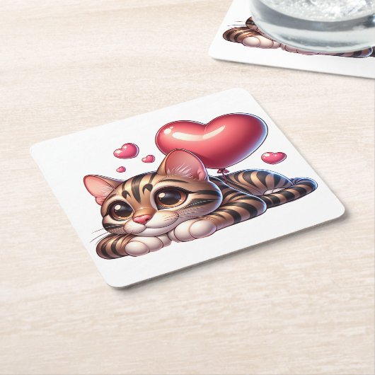 Niedliche Bengalische Katze Lover Red Heart Kitten Rechteckiger Pappuntersetzer (angewinkelt)