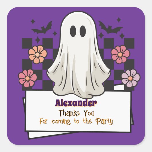 Niedliche Benutzerdefiniert Danke Halloween Ghost Quadratischer Aufkleber (Vorderseite)