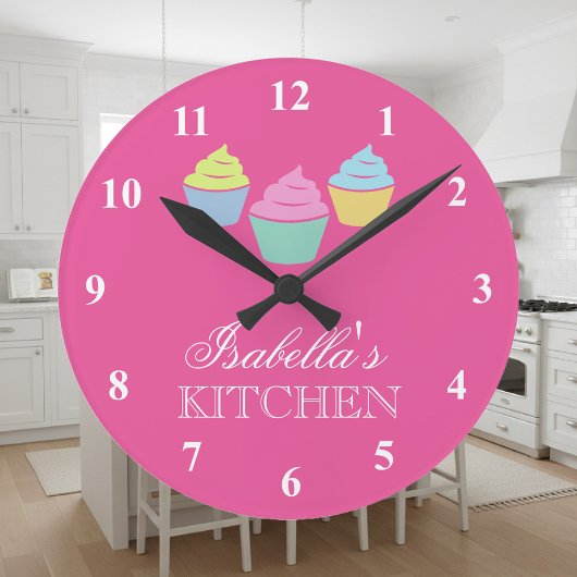 Niedliche benutzerdefinierte rosa Kuchenuhr Runde Wanduhr