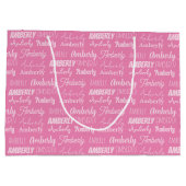 Niedliche, benutzerdefinierte Rosa Name Typografie Große Geschenktüte (Rückseite)