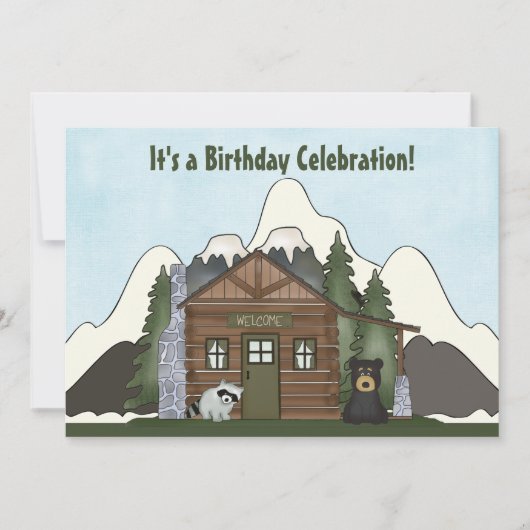 Niedliche Berghütte mit Bären zum Geburtstag Einla Einladung (Vorderseite)