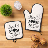 Niedliche beste Mama je Typografie Script Mütter T Ofenhandschuh & Topflappen-Set (Oben Unten)