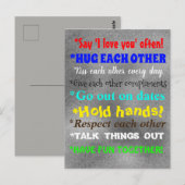 Niedliche Beziehungsberatung Farbige Zitate Postkarte (Vorne/Hinten)